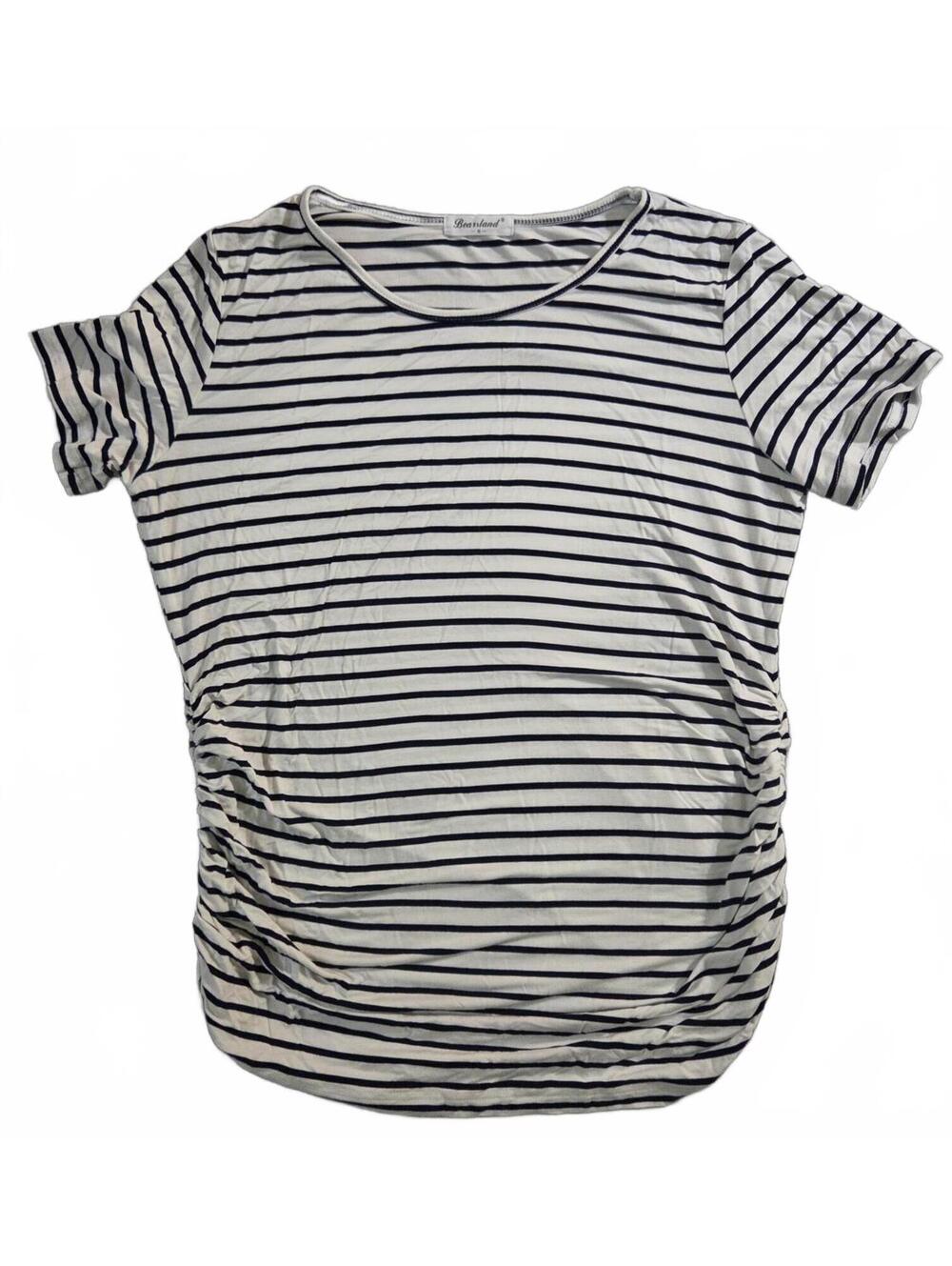 Bearsland Women's Materity Striped Short Sleeve Shirt Medium